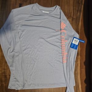 Columbia Light Gray Long Sleeve with Pink Logo